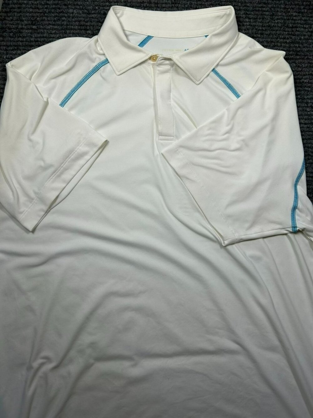 Peter Millar Crown Sport White Golf Polo Shirt L Men's Blue Stitch Accents